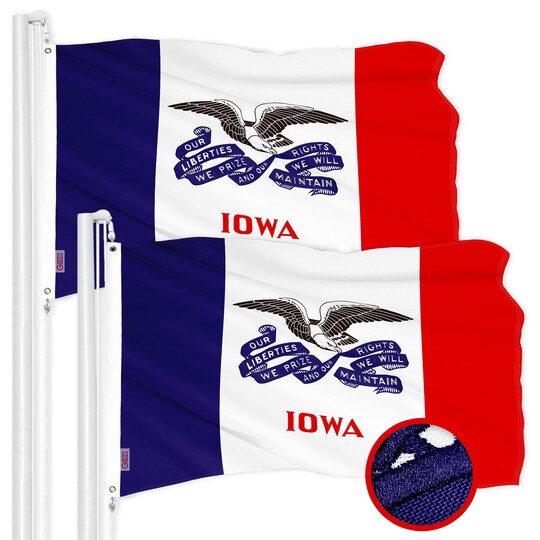 G128 2 Pack: Iowa IA Deluxe | 3x5 Ft | ToughWeave Series Embroidered 300D Polyester | Embroidered Design, Indoor/Outdoor, Vibrant Colors, Brass Grommets
